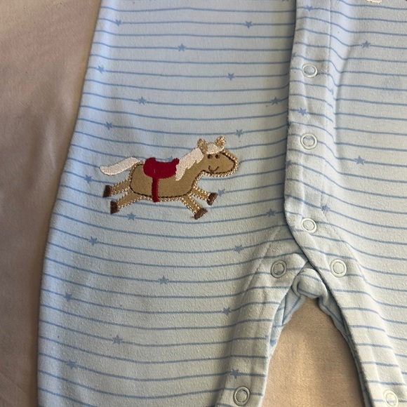 Pekkle Blue Striped Baby Onesie with Brown Trim - Picture 5 of 5